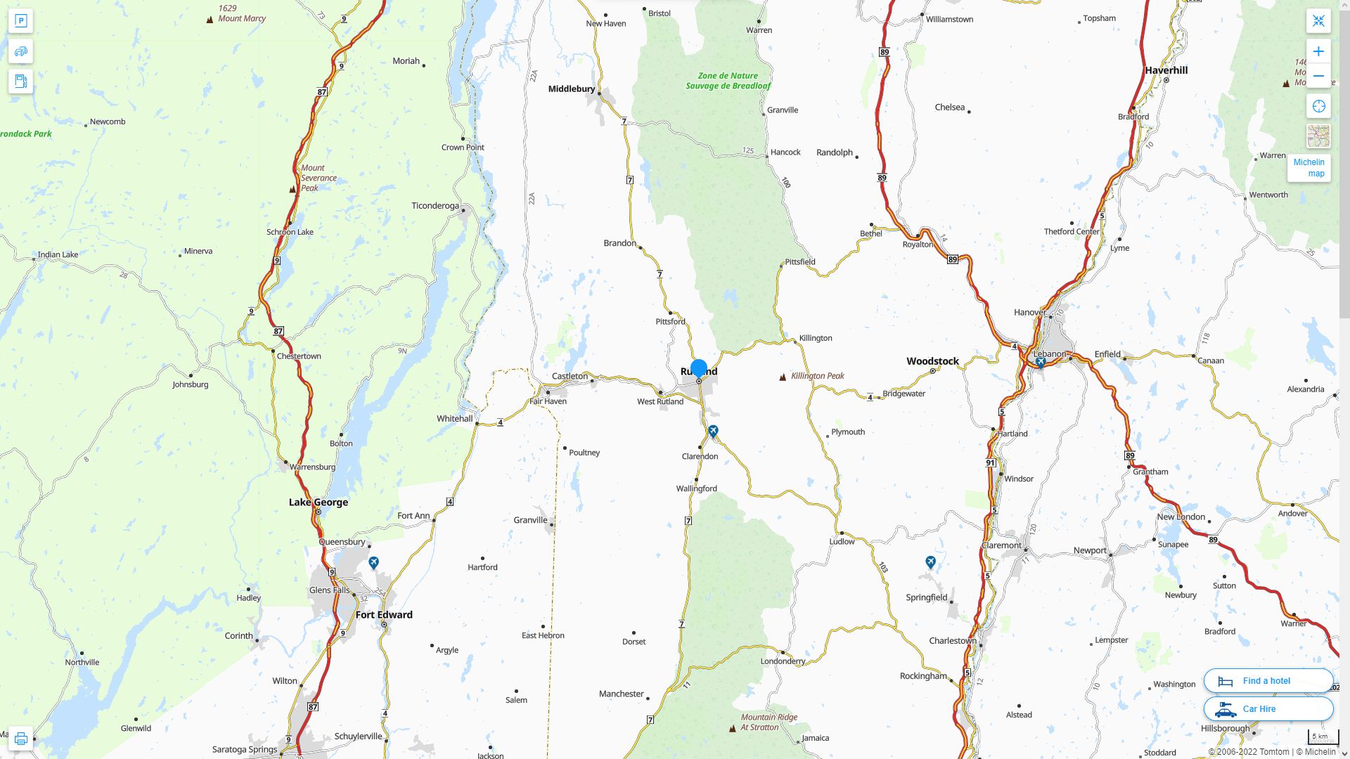 Rutland Vermont Highway and Road Map